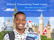 Top 10 Cheapest Travel Insurance for Nigerian Students 2025 A smiling young man with a backpack holds a passport and travel documents. Behind him are landmarks like Big Ben and the London Eye, Canadian flags, and text promoting the cheapest travel insurance in Nigeria.