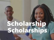 Scholarships With No IELTS Requirement for African Students Two students sit at desks with laptops and notebooks, smiling. The text “Scholarship Scholarships: no IELTS requirement for African students” is displayed in large white letters over the image.