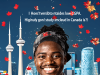 Canada Scholarships for Nigerian Students with 2.0–2.5 CGPA (2025 Full Guide) A smiling young man stands before Toronto’s CN Tower, with falling maple leaves and jumbled text about Canada scholarships for Nigerian students with low CGPA.
