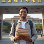 A student holding books and wearing a backpack stands in front of a university gate with Chinese characters on the sign above, highlighting how China is becoming more affordable for Nigeria students in 2026.