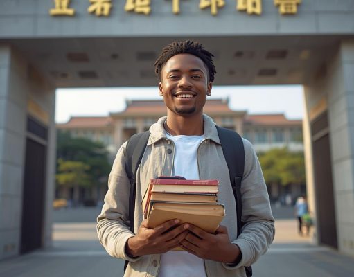 Is China Still Affordable for Nigerian Students in 2026? Real Costs Revealed A student holding books and wearing a backpack stands in front of a university gate with Chinese characters on the sign above, highlighting how China is becoming more affordable for Nigeria students in 2026.