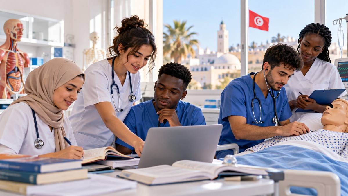 African and Tunisian nursing students training in a clinical classroom in Tunisia